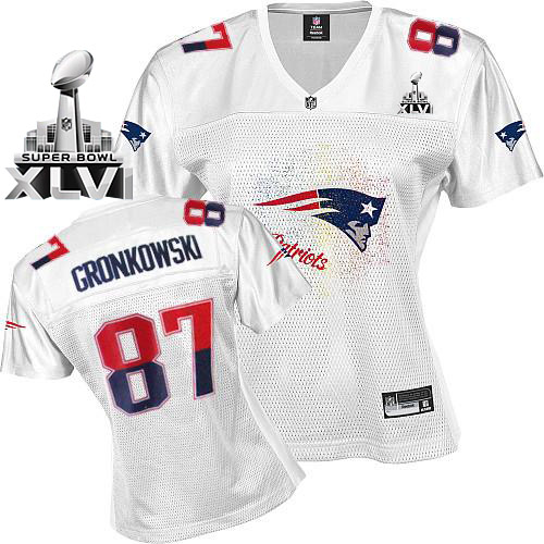 Patriots #87 Rob Gronkowski White 2011 Women's Fem Fan Super Bowl XLVI Stitched NFL Jersey